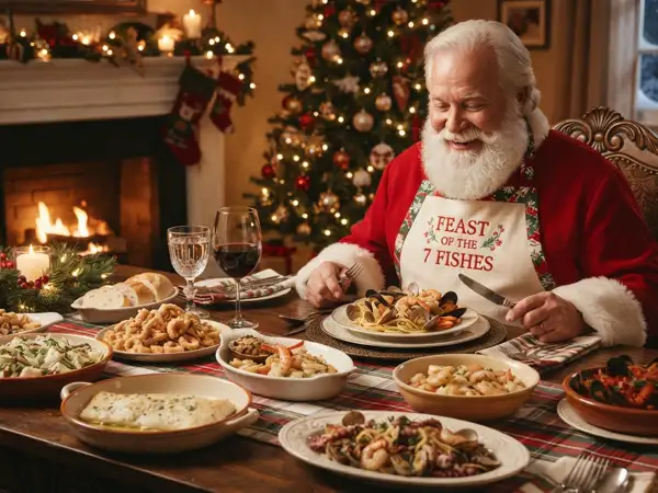 Feast of the 7 fishes with santa claus wine dinner